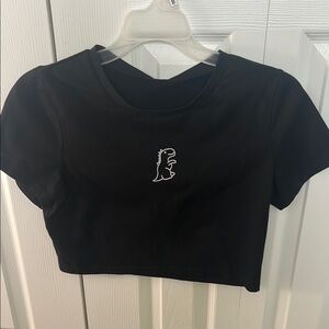 Black Fitted Crop Top T-Shirt with Short Sleeves
